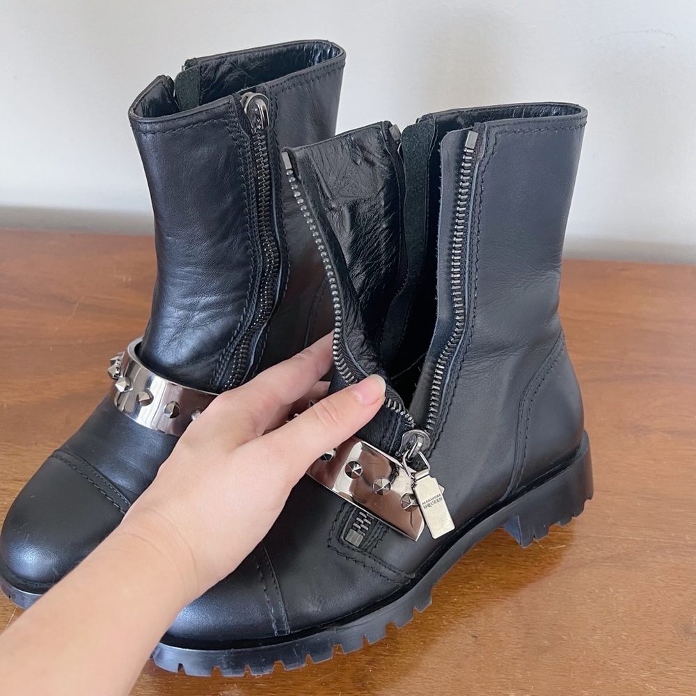 Alexander McQueen • black calfskin boot chunky silver metal studded moto - Picture 9 of 16